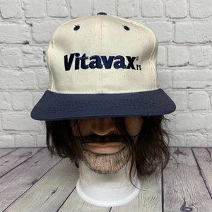 Vintage Farmer Hat Cap Snapback White Cream Navy Blue VITAVAX RS Fungicide Logo